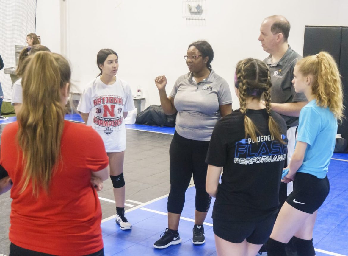 volleyball Training Session may 2019 - Kansas City north's Eclipse Volleyball Club KC - coach diane and coach charles instructs 15u